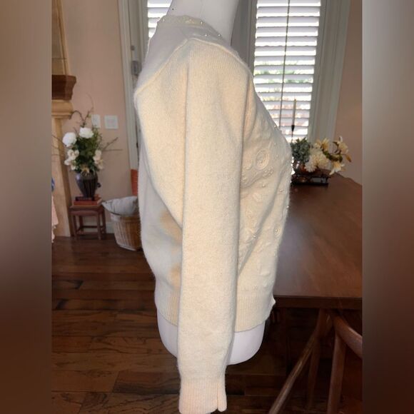 Vintage Petite Sophisticate Ivory Angora Wool Beaded Pearl Cardigan Sweater 8P - Picture 2 of 7